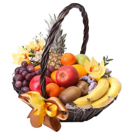 Фруктовая корзина, вес 4кг (ананас, яблоки, апельсин, мандарин, киви, банан, виноград)