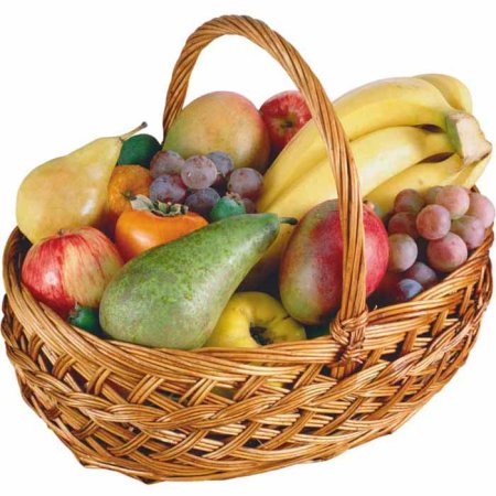 Большая фруктовая корзина, вес 6кг (хурма, яблоки, груши, апельсин, мандарин, банан, виноград)